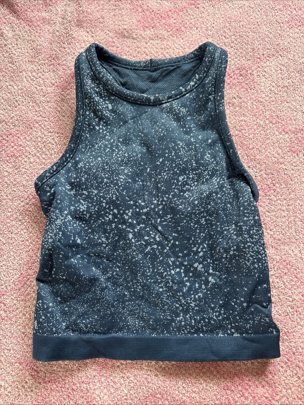 Lululemon Women's Street Cropped Tank in a dark blue speckled pattern.
